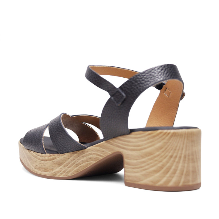 Sandalias tacón Redlove thais negras con suela efecto madera - Querol online