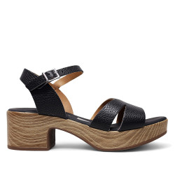 Sandalias tacón Redlove thais negras con suela efecto madera - Querol online