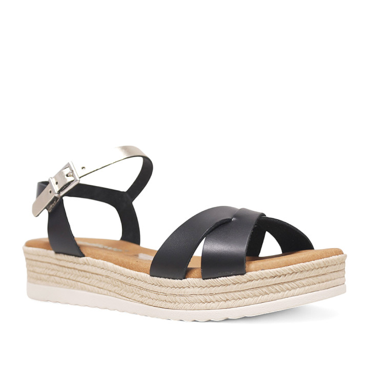 Sandalias plataformas Redlove triana negras con detalle de tira metalizada al tobillo - Querol online