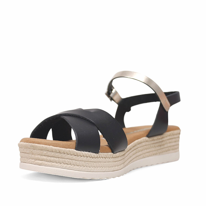 Sandalias plataformas Redlove triana negras con detalle de tira metalizada al tobillo - Querol online