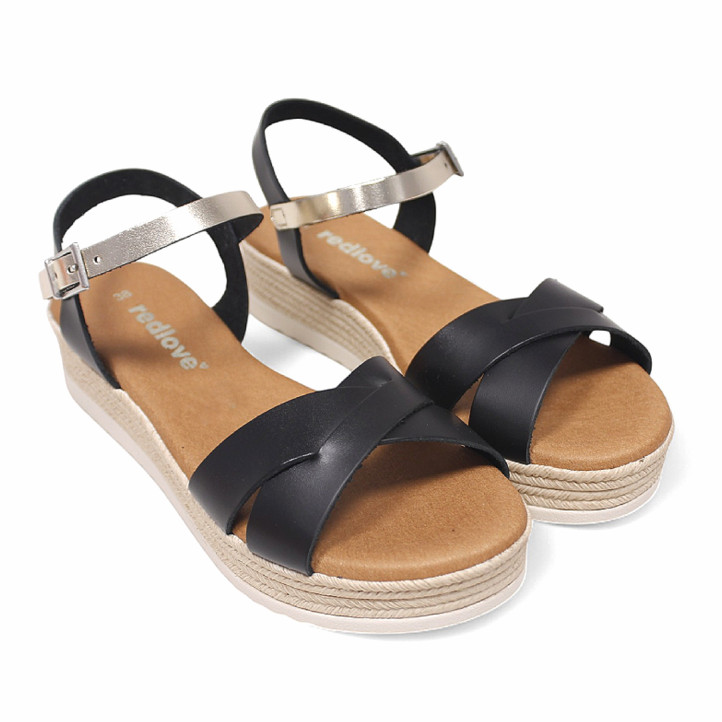 Sandalias plataformas Redlove triana negras con detalle de tira metalizada al tobillo - Querol online