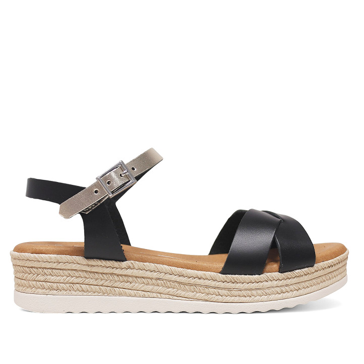 Sandalias plataformas Redlove triana negras con detalle de tira metalizada al tobillo - Querol online