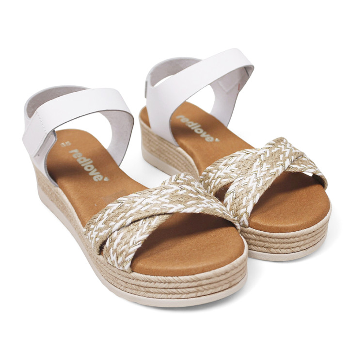 sandalias Redlove arlet blancas con plataforma y tiras cruzadas de ráfia - Querol online
