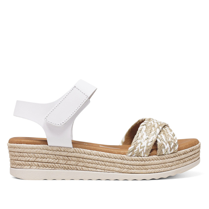 sandalias Redlove arlet blancas con plataforma y tiras cruzadas de ráfia - Querol online