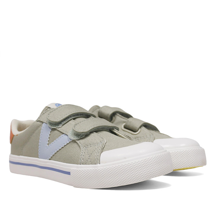 Zapatillas lona Victoria tribu kakis con la V azul - Querol online