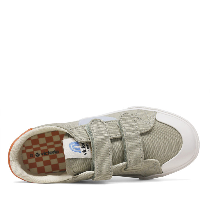 Zapatillas lona Victoria tribu kakis con la V azul - Querol online