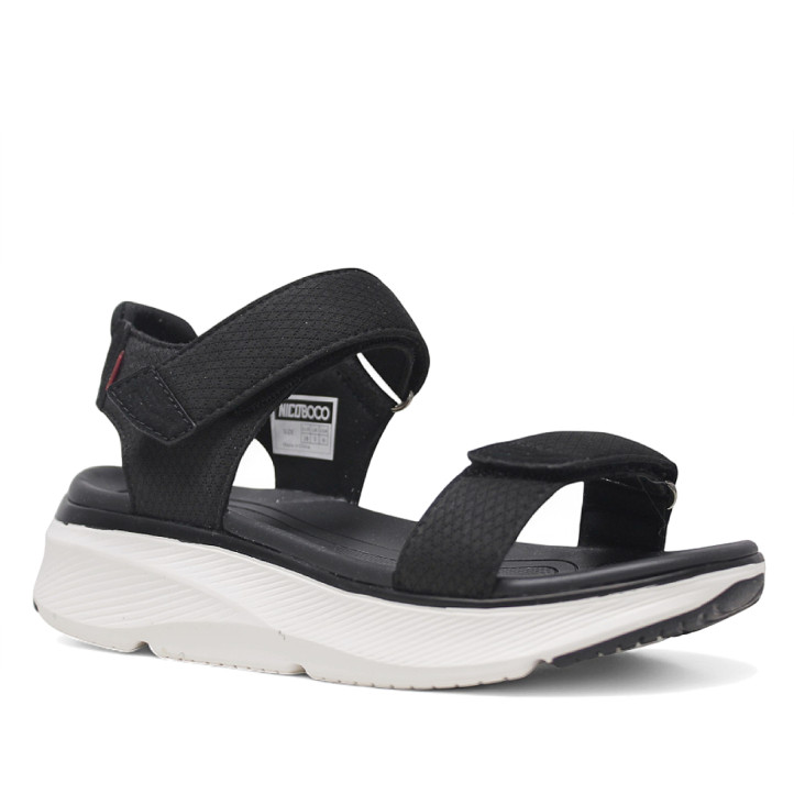 Sandalias cuña Nicoboco madol negras estilo deportivas con doble velcro - Querol online