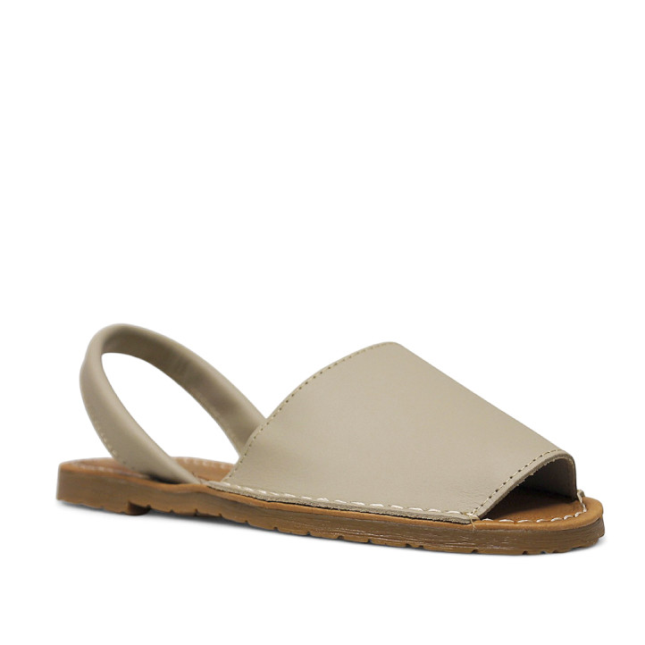 Abarcas Duendy menorquinas taupe con pespunte blanco para mujer - Querol online