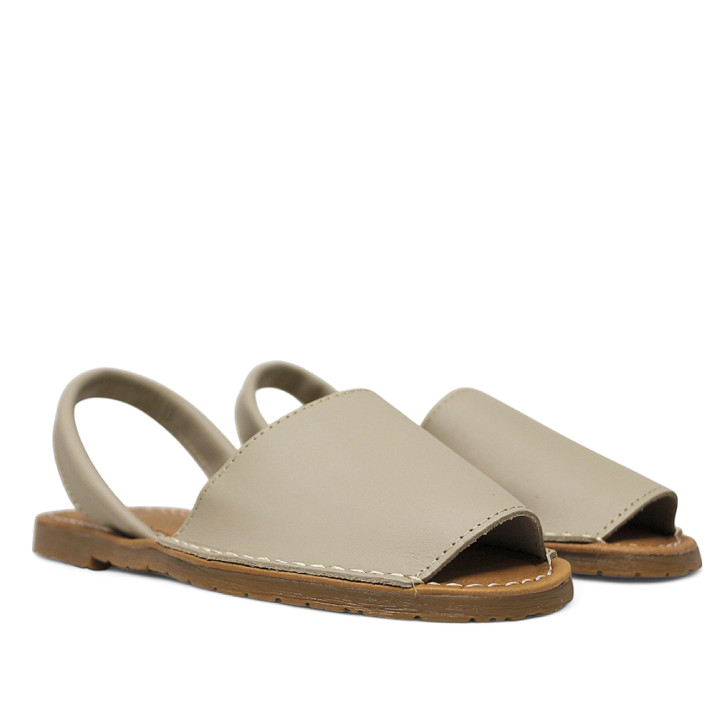 Abarcas Duendy menorquinas taupe con pespunte blanco para mujer - Querol online