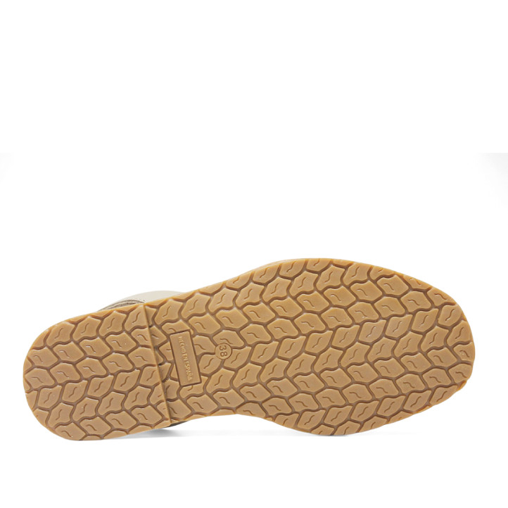 Abarcas Duendy menorquinas taupe con pespunte blanco para mujer - Querol online