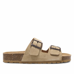 Sandalias planas Redlove lúa beige de serraje con doble hebilla tipo bio - Querol online