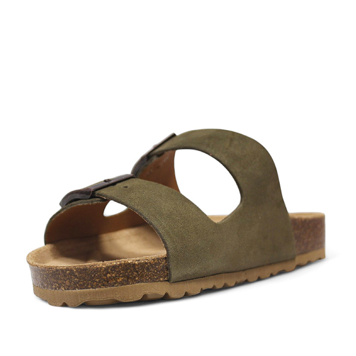 Sandalias planas Redlove lúa verdes de serraje con doble hebilla tipo bio - Querol online