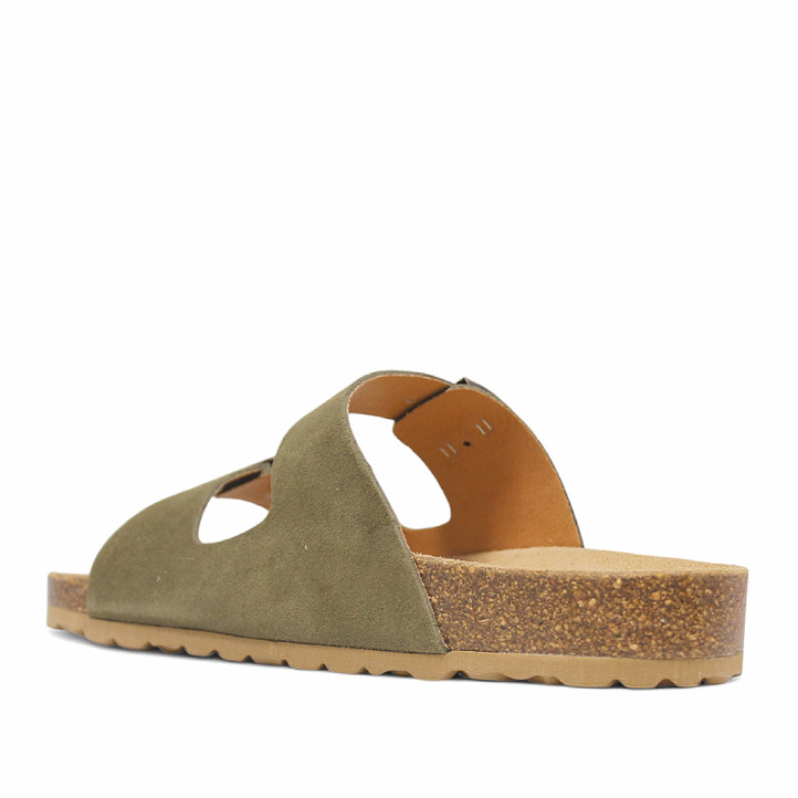 Sandalias planas Redlove lúa verdes de serraje con doble hebilla tipo bio - Querol online