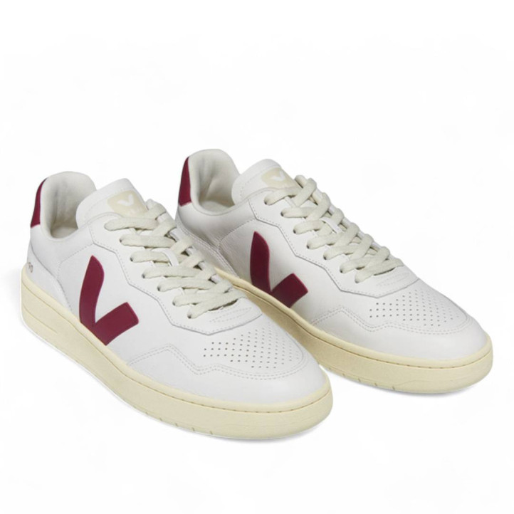 Zapatillas urban VEJA v-90 leather white marsala para mujer - Querol online