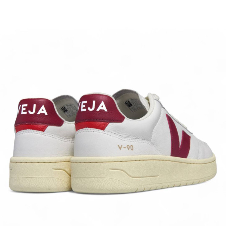 Zapatillas urban VEJA v-90 leather white marsala para mujer - Querol online