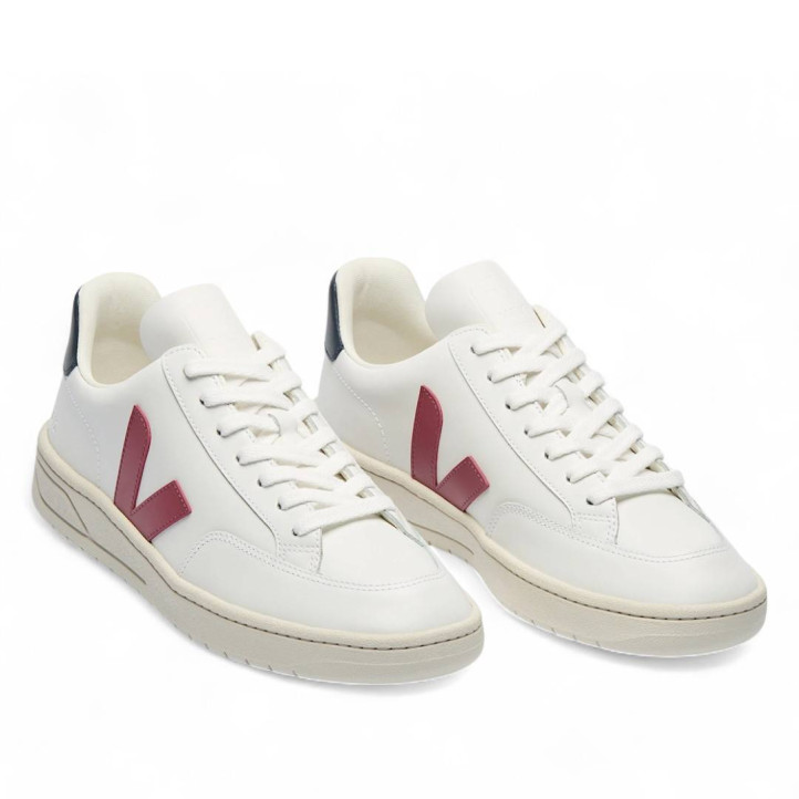 Zapatillas urban VEJA v-12 leather white marsala nautico para mujer - Querol online