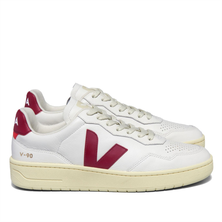 Zapatillas deportivas VEJA v-90 leather white marsala para hombre - Querol online