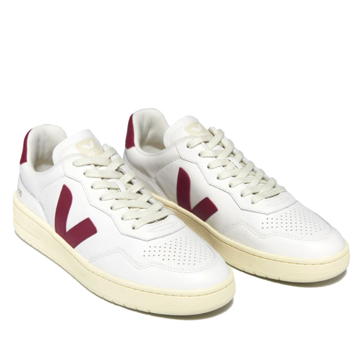 Zapatillas deportivas VEJA v-90 leather white marsala para hombre - Querol online