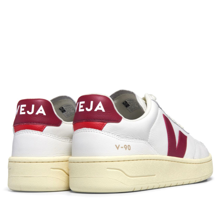 Zapatillas deportivas VEJA v-90 leather white marsala para hombre - Querol online