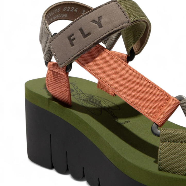 Sandàlies falca FLY LONDON yefa en gris, multicolor i verd militar d'estil esportiu - Querol online