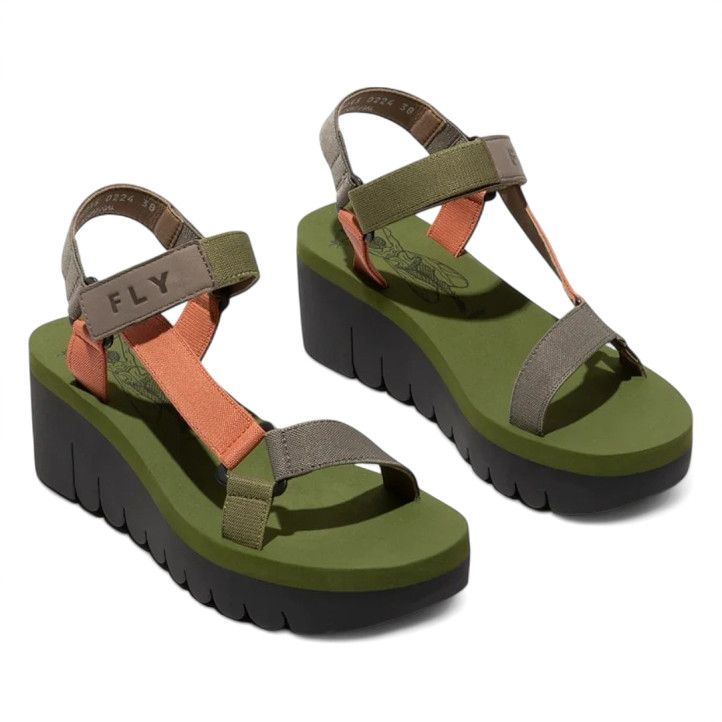 Sandàlies falca FLY LONDON yefa en gris, multicolor i verd militar d'estil esportiu - Querol online