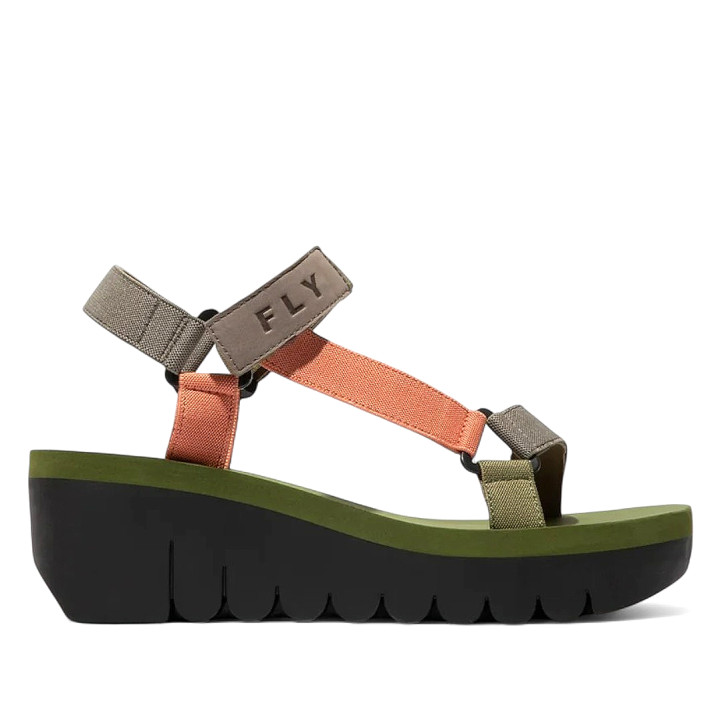 Sandàlies falca FLY LONDON yefa en gris, multicolor i verd militar d'estil esportiu - Querol online