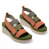 Sandalias cuña FLY LONDON yerefly en coral, gris y verde con tiras elásticas