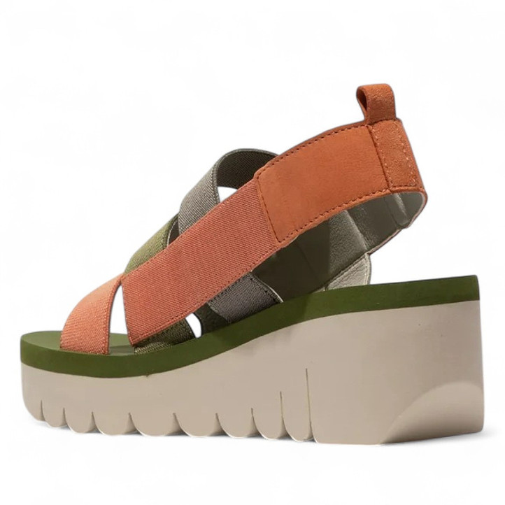 Sandalias cuña FLY LONDON yerefly en coral, gris y verde con tiras elásticas - Querol online