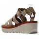 Sandalias cuña FLY LONDON yojifly en verde militar, beige y girs estilo cangrejera abierta - Querol online