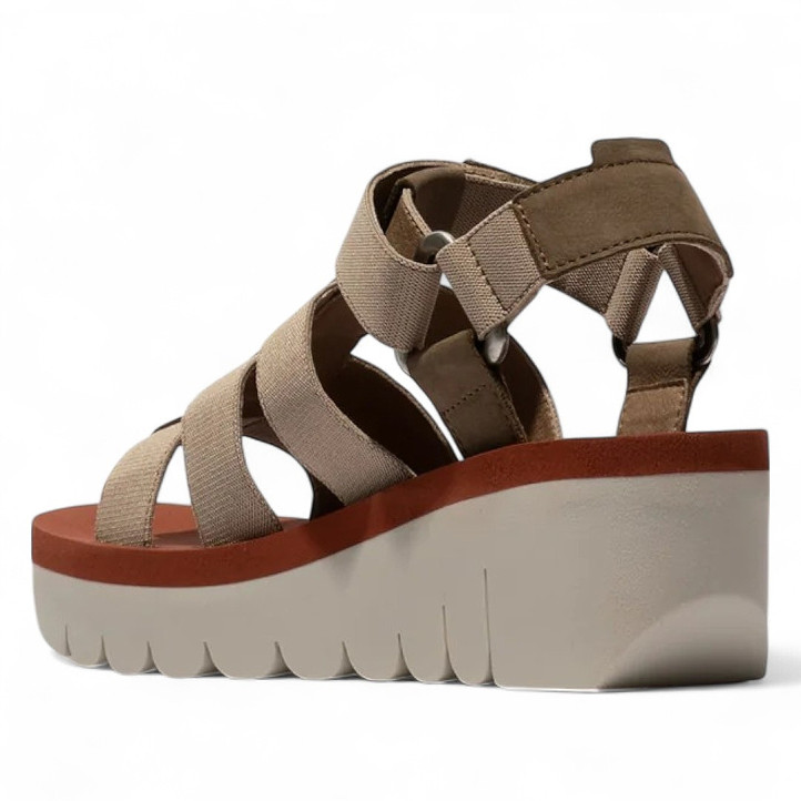 Sandàlies falca FLY LONDON yojifly en verd militar, beix i gris estil sandaàlia de riu oberta - Querol online