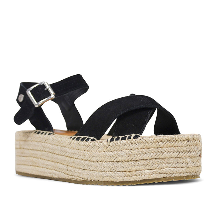 Sandalias plataformas ETIKA antilla negras con plataforma de ráfia - Querol online