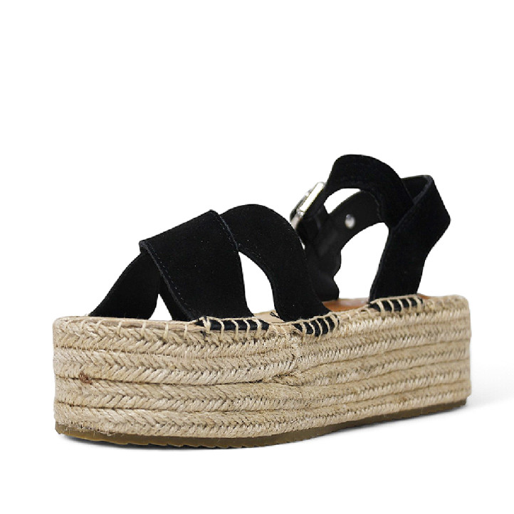 Sandalias plataformas ETIKA antilla negras con plataforma de ráfia - Querol online