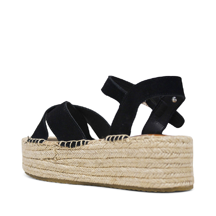 Sandalias plataformas ETIKA antilla negras con plataforma de ráfia - Querol online