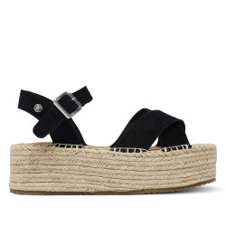 Sandalias plataformas ETIKA antilla negras con plataforma de ráfia - Querol online