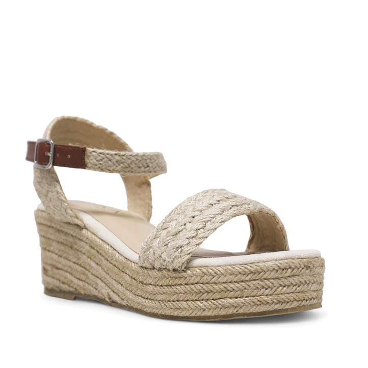 Sandalias cuña ETIKA barrosa natural con fibra trenzada - Querol online
