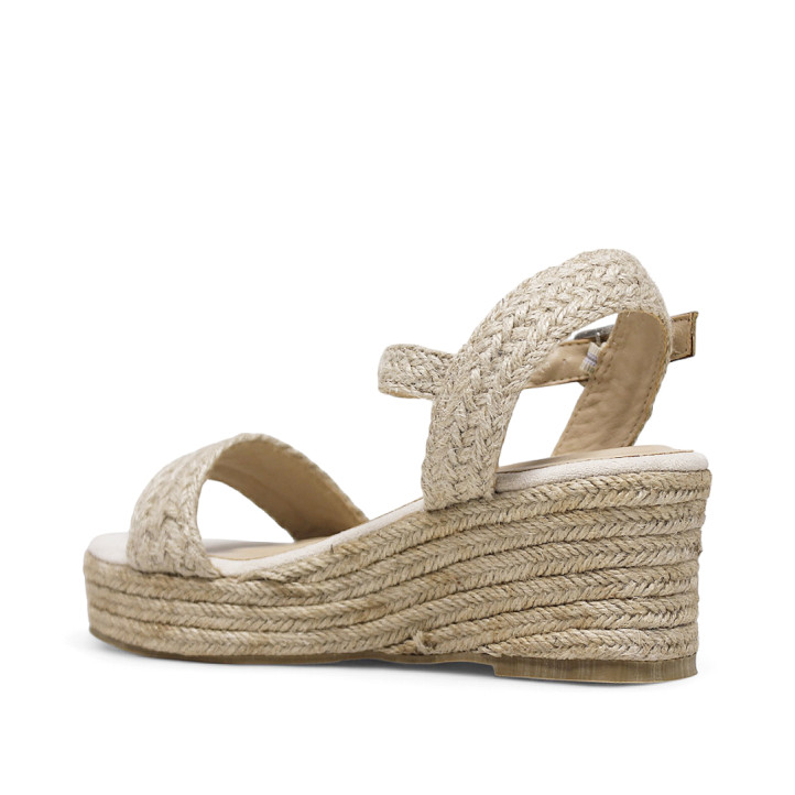 Sandalias cuña ETIKA barrosa natural con fibra trenzada - Querol online