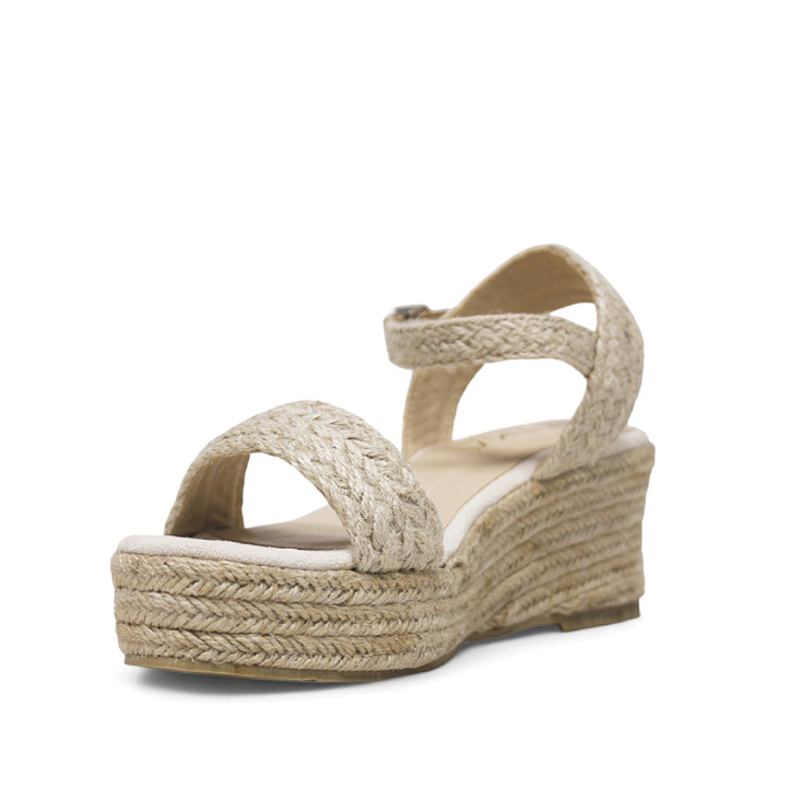 Sandalias cuña ETIKA barrosa natural con fibra trenzada - Querol online