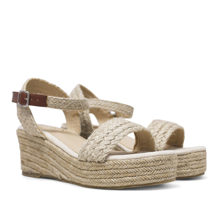 Sandalias cuña ETIKA barrosa natural con fibra trenzada - Querol online