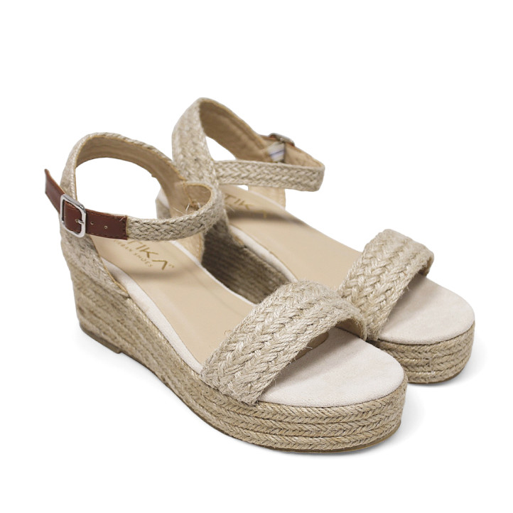 Sandalias cuña ETIKA barrosa natural con fibra trenzada - Querol online