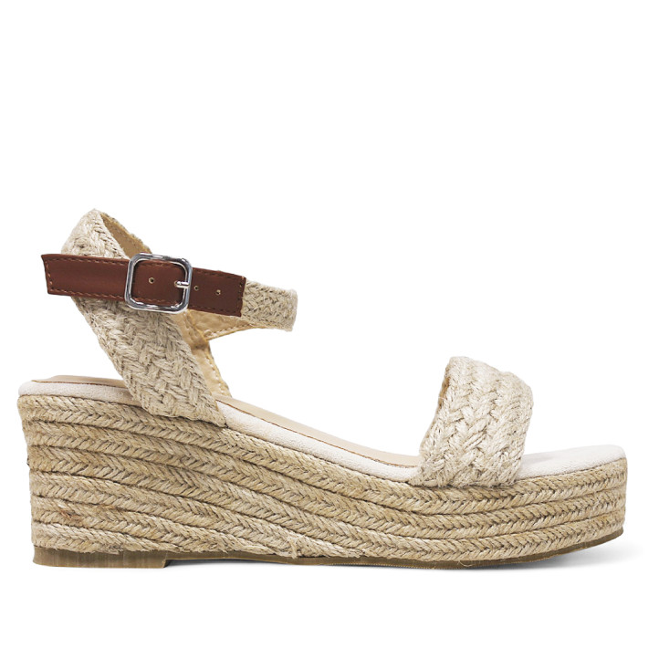 Sandalias cuña ETIKA barrosa natural con fibra trenzada - Querol online