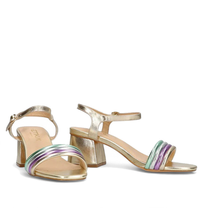 Sandalias tacón ETIKA cavalleria milticolor metalizada - Querol online