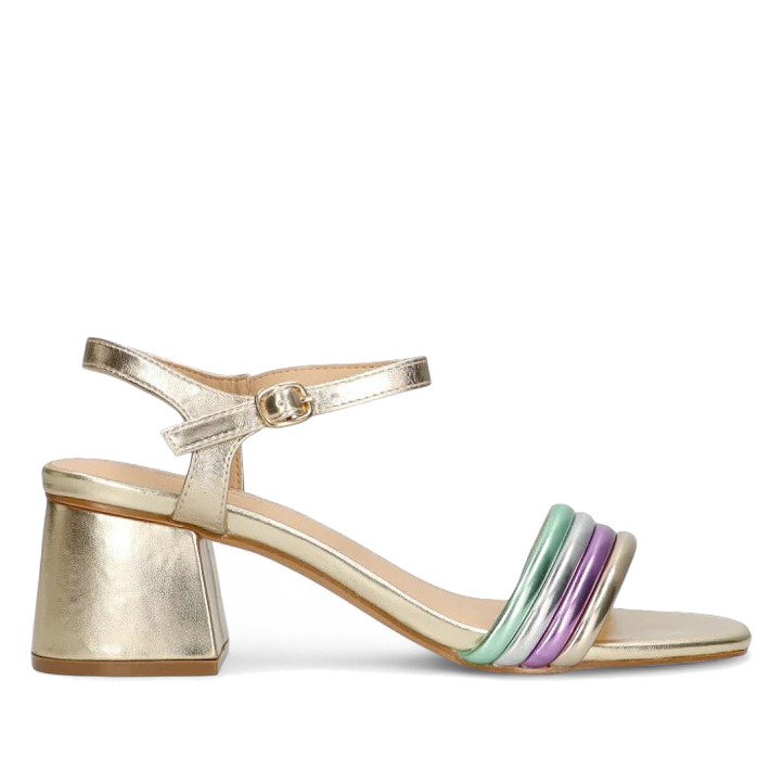 Sandalias tacón ETIKA cavalleria milticolor metalizada - Querol online