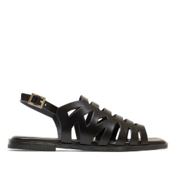 SANDALIA PLANA DE PIEL TIRAS NEGRO VIOLETA PORRONET - Querol online