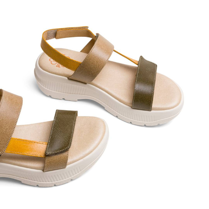SANDALIA DEPORTIVA DE PLATAFORMA MOSTAZA KAKI NATALIA PORRONET - Querol online