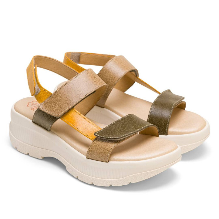 SANDALIA DEPORTIVA DE PLATAFORMA MOSTAZA KAKI NATALIA PORRONET - Querol online