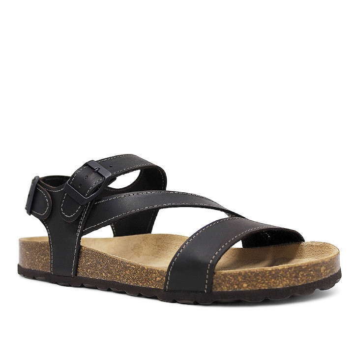 Sandàlies Lobo ararat marró xocolata amb tires creuades i doble sivella - Querol online