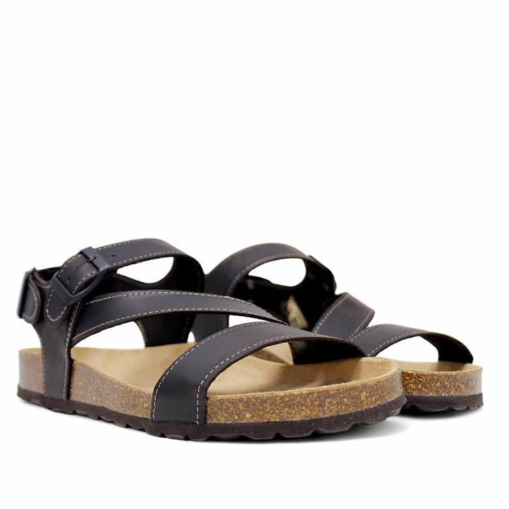 Sandàlies Lobo ararat marró xocolata amb tires creuades i doble sivella - Querol online