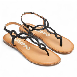 Sandalias planas Gioseppo merignas negras con tiras trenzadas de piel - Querol online