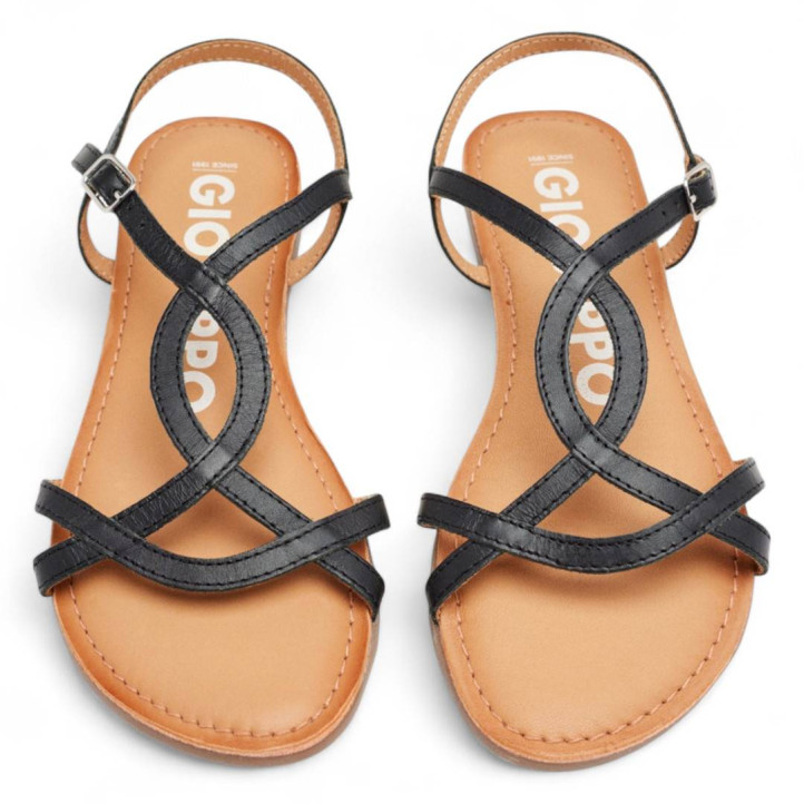 Sandalias planas Gioseppo lamim negras con tiras finas de piel - Querol online