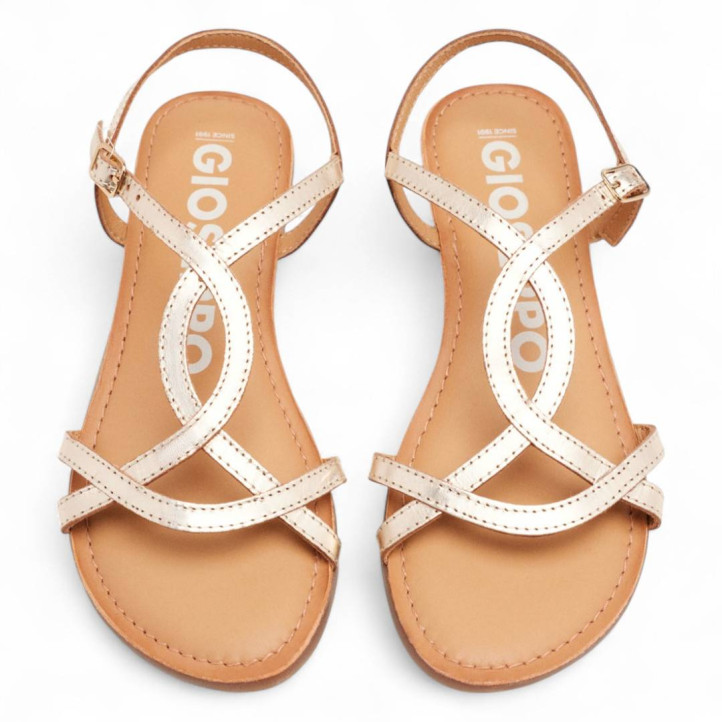 Sandalias planas Gioseppo lamim doradas con tiras finas de piel - Querol online